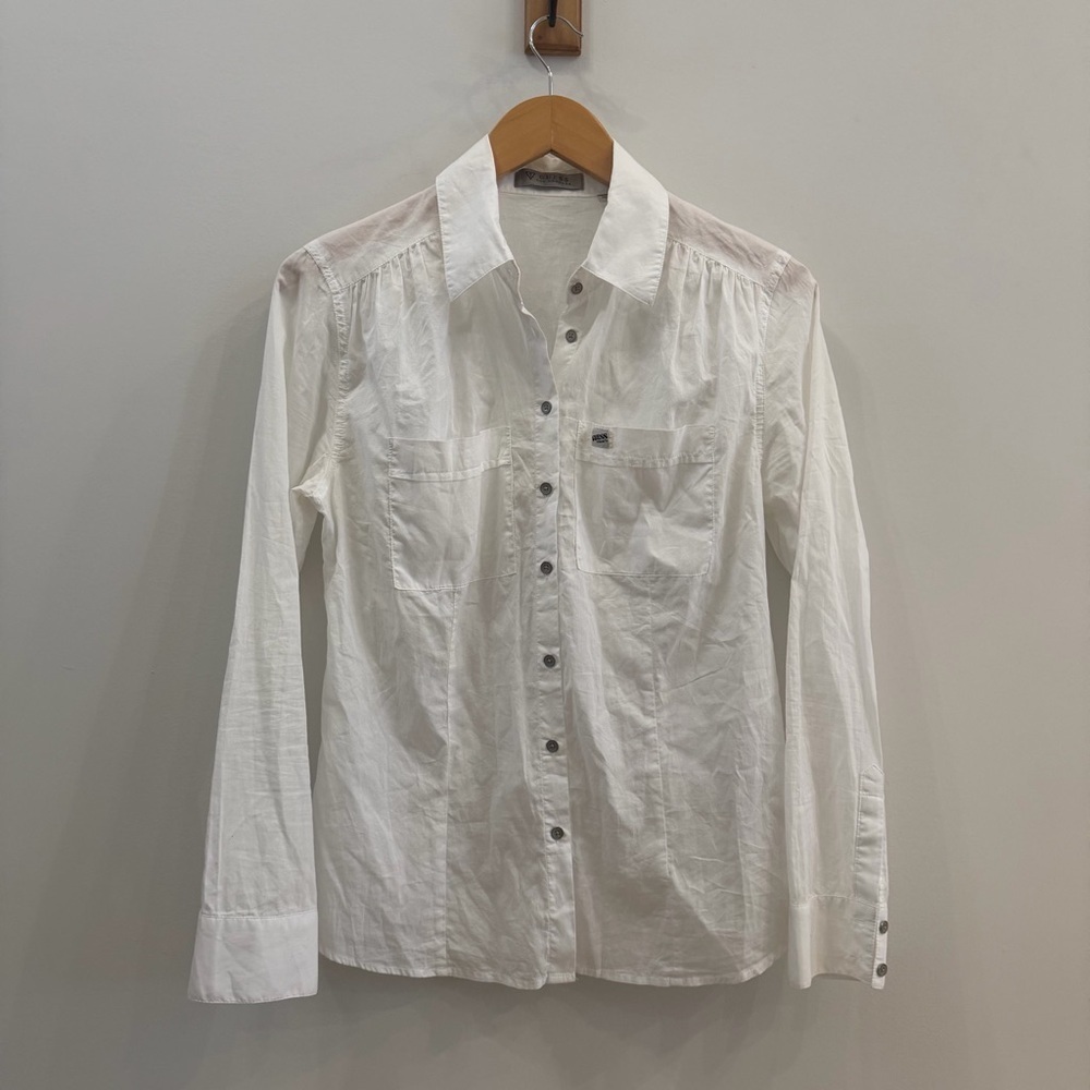 Guess White Long Sleeve Blouse – Size XS Classic Button-Up